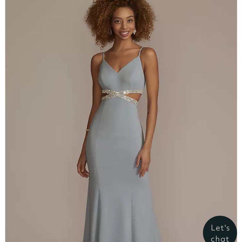 JULES AND CLEO Stretch Crepe Sheath Dress with Beaded X Waist-DUSTY BLUE Size 4